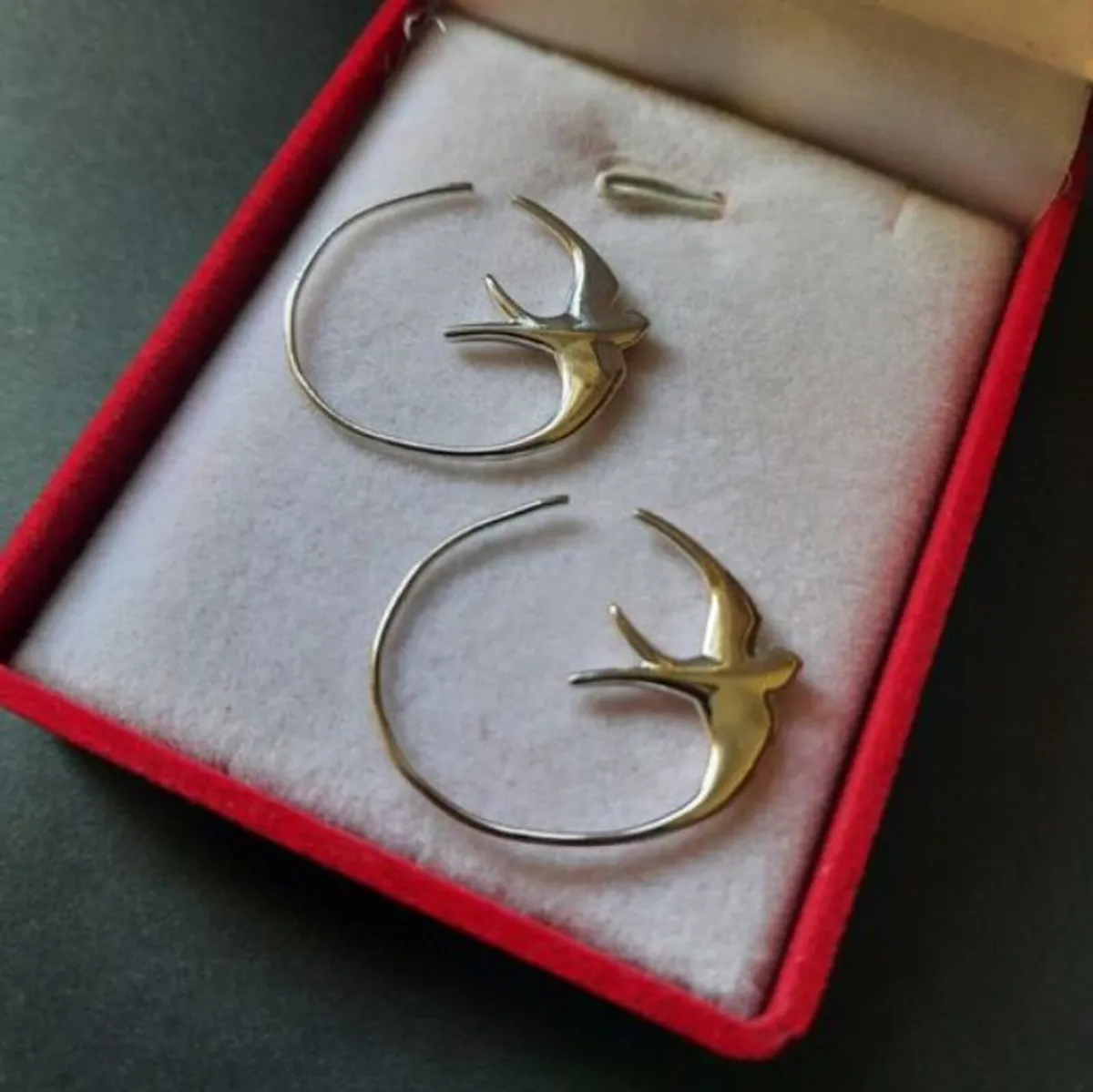 Swallow Hoop Earrings Silver Tone Bird Earrings - Image 1