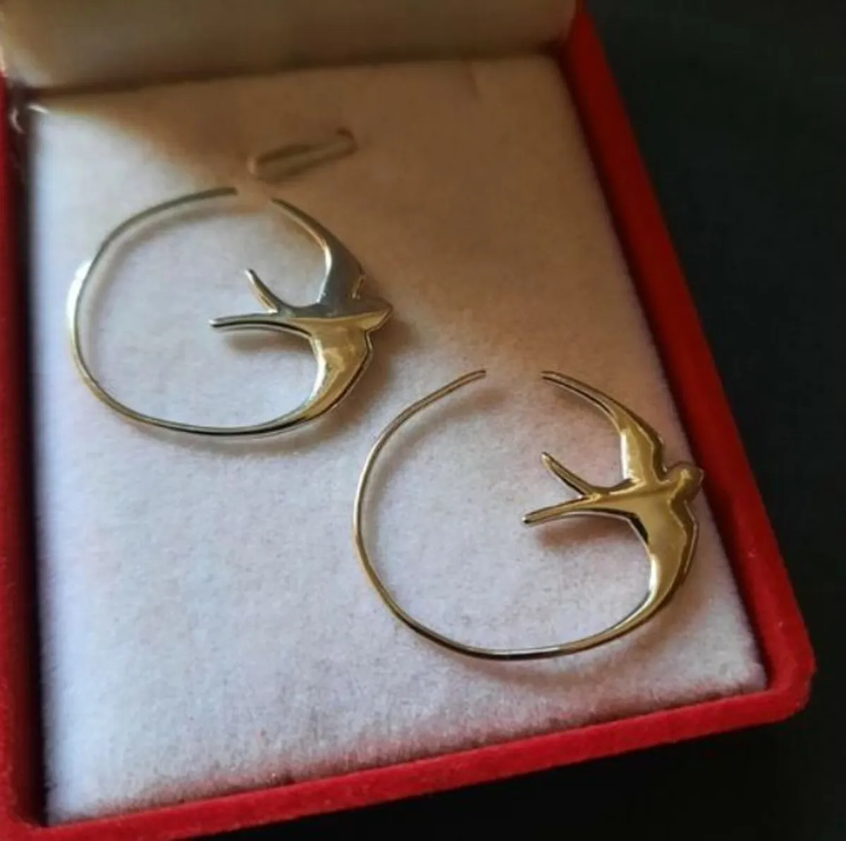 Swallow Hoop Earrings Silver Tone Bird Earrings - Image 2