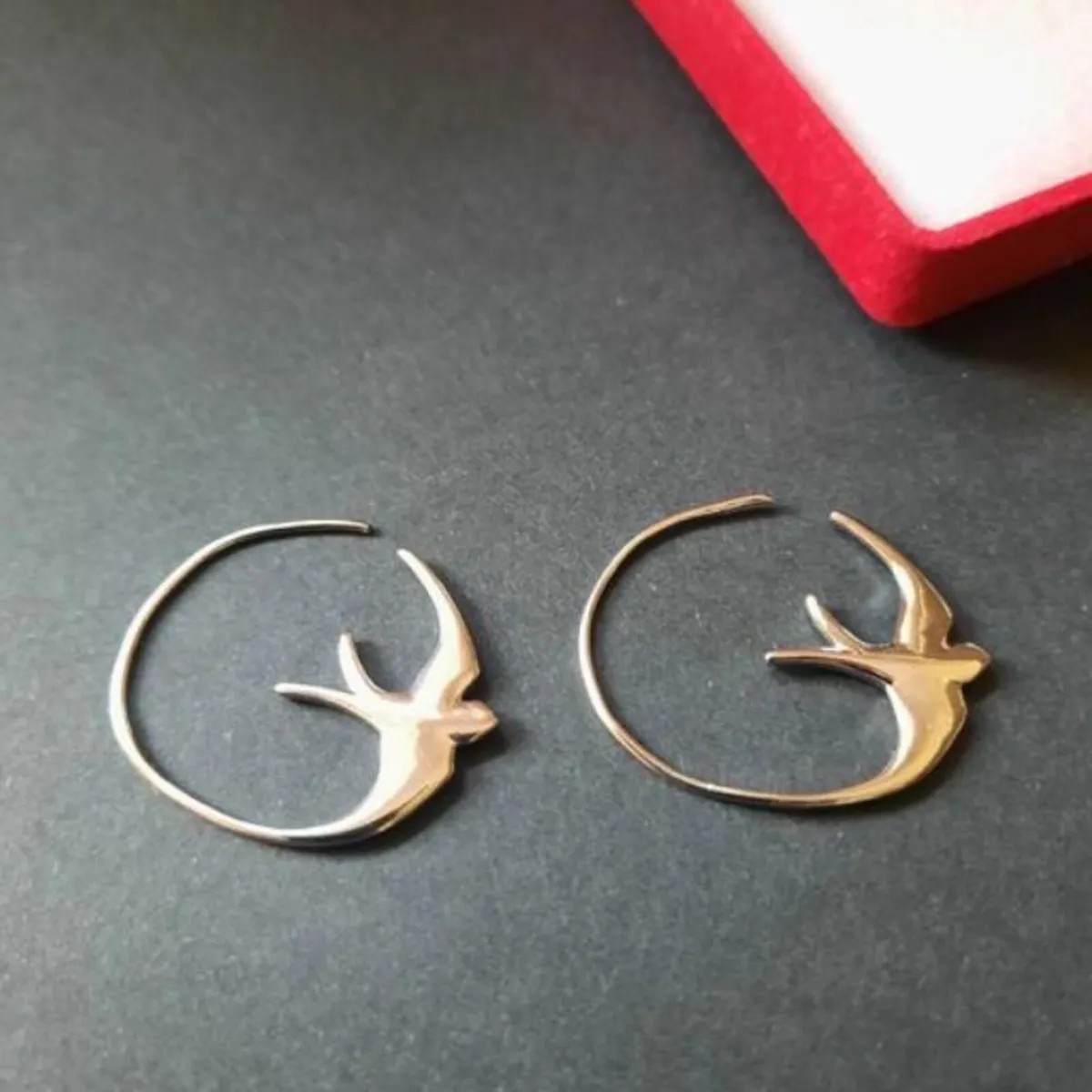 Swallow Hoop Earrings Silver Tone Bird Earrings - Image 4