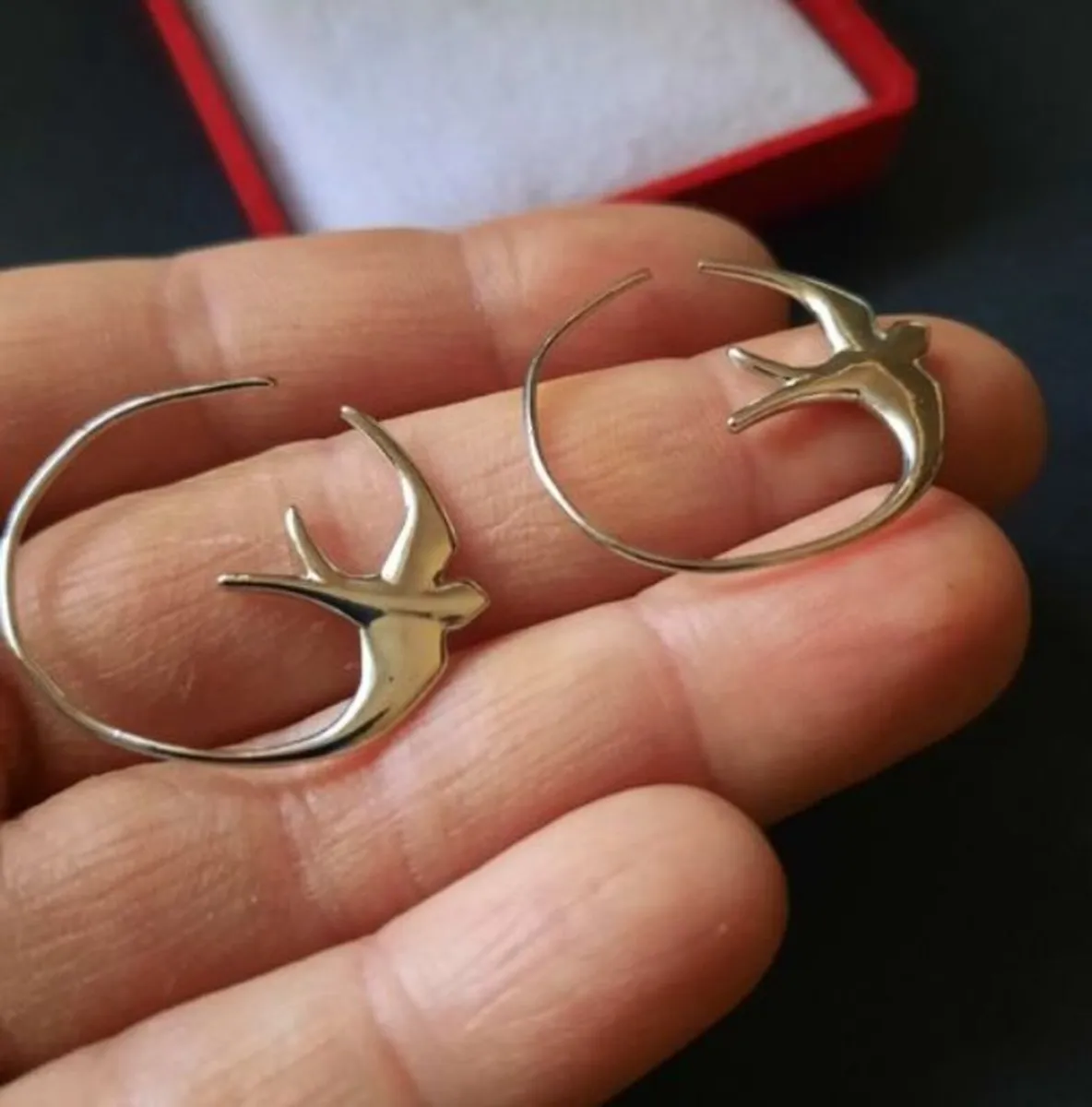 Swallow Hoop Earrings Silver Tone Bird Earrings - Image 3