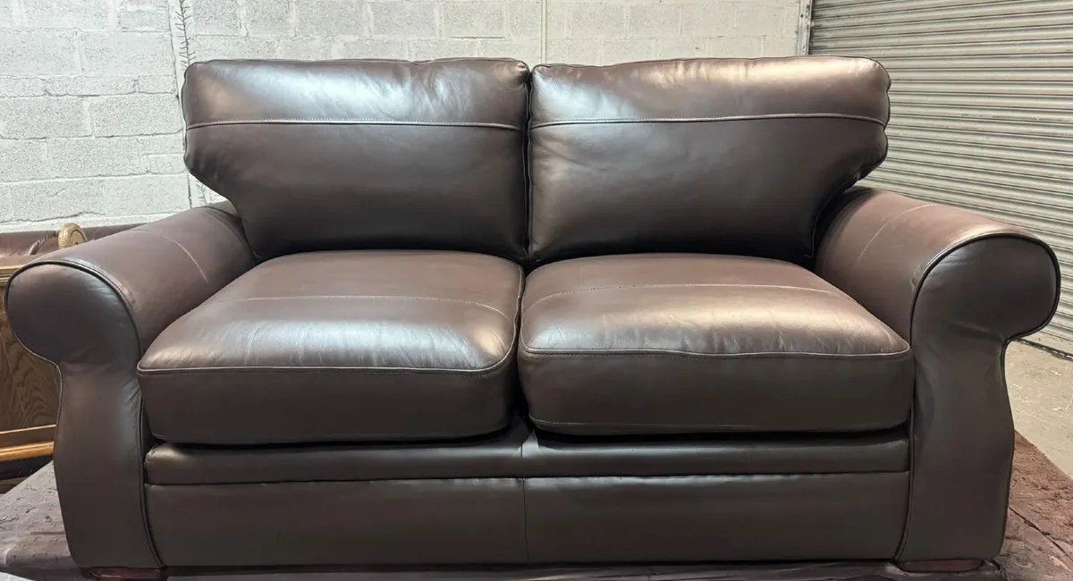 Stunning Dark Brown Leather 3+2 Sofa Set - Image 3