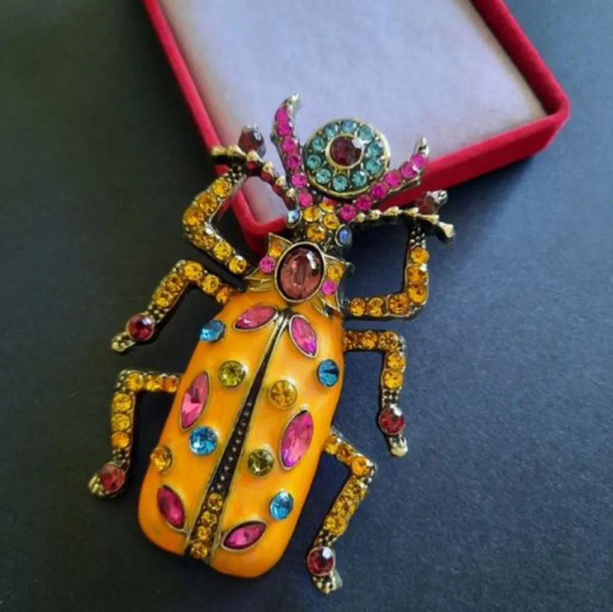 Egyptian Revival Style Multicolored Beetle Brooch - Image 1
