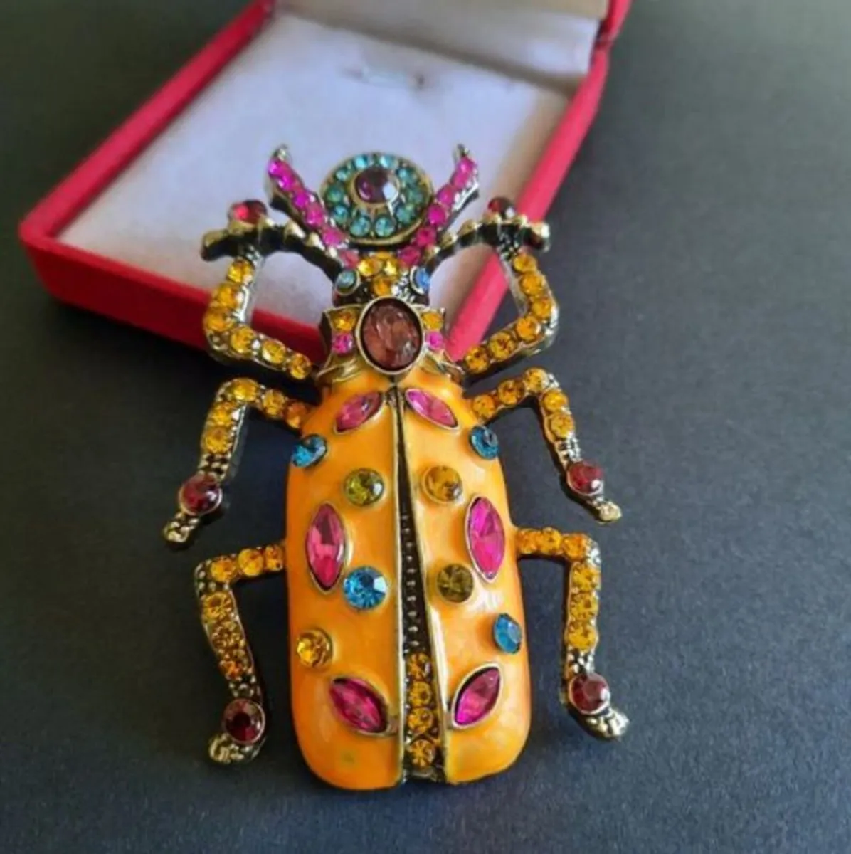 Egyptian Revival Style Multicolored Beetle Brooch - Image 3
