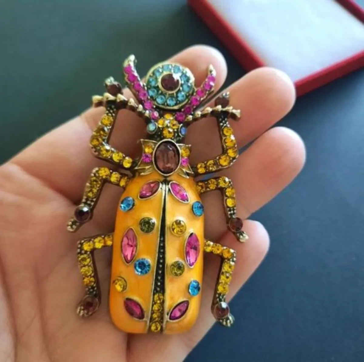Egyptian Revival Style Multicolored Beetle Brooch - Image 4