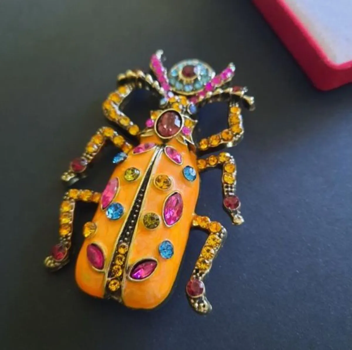 Egyptian Revival Style Multicolored Beetle Brooch - Image 2