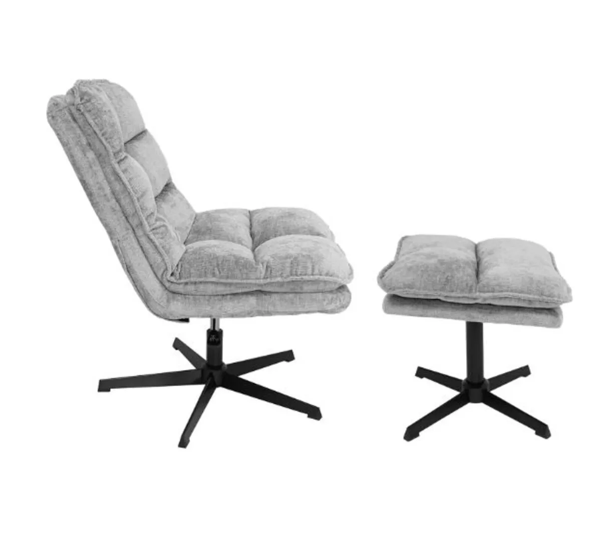 Light Grey Ergonomic Swivel Armchair with ottoman - Image 4