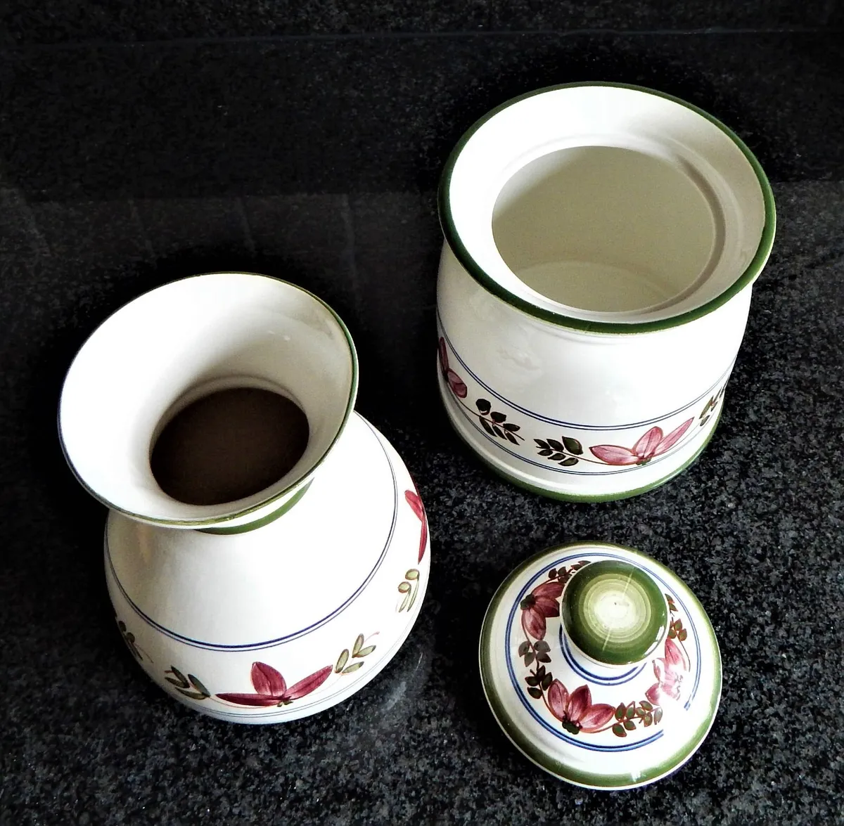 Large Iden Pottery Biscuit Barrel and Vase - Image 3