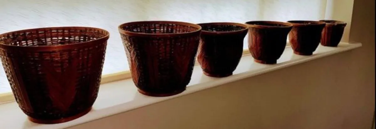 Set of 6 Vintage rattan bamboo flower pots - Image 2