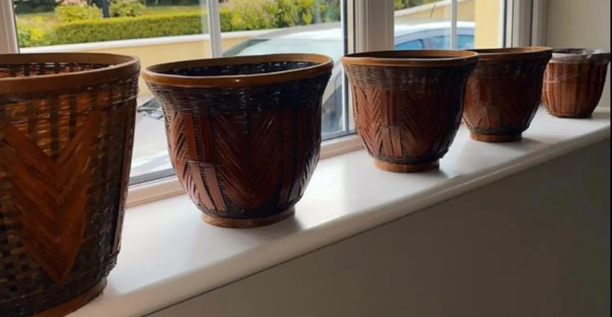 Set of 6 Vintage rattan bamboo flower pots - Image 3