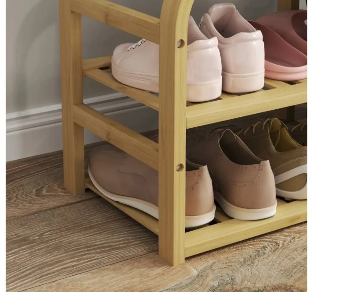 Shoe Bench with Cushion, 2 Slatted Shelves - Image 2