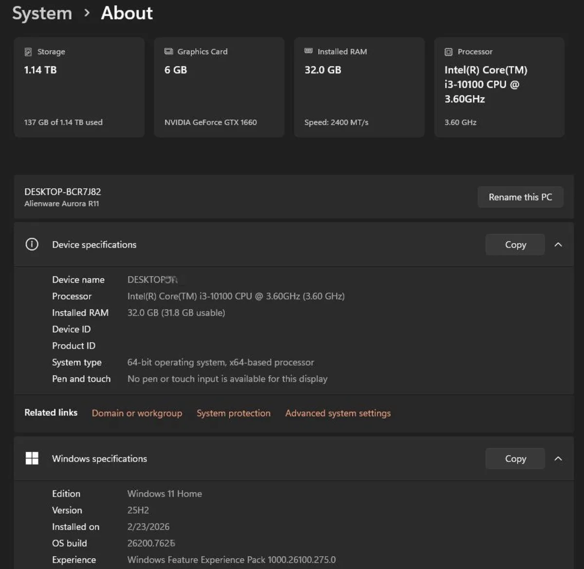 Gaming Pc - Alienware Aurora R11 - 32Gb Ram + 1Tb - Image 3