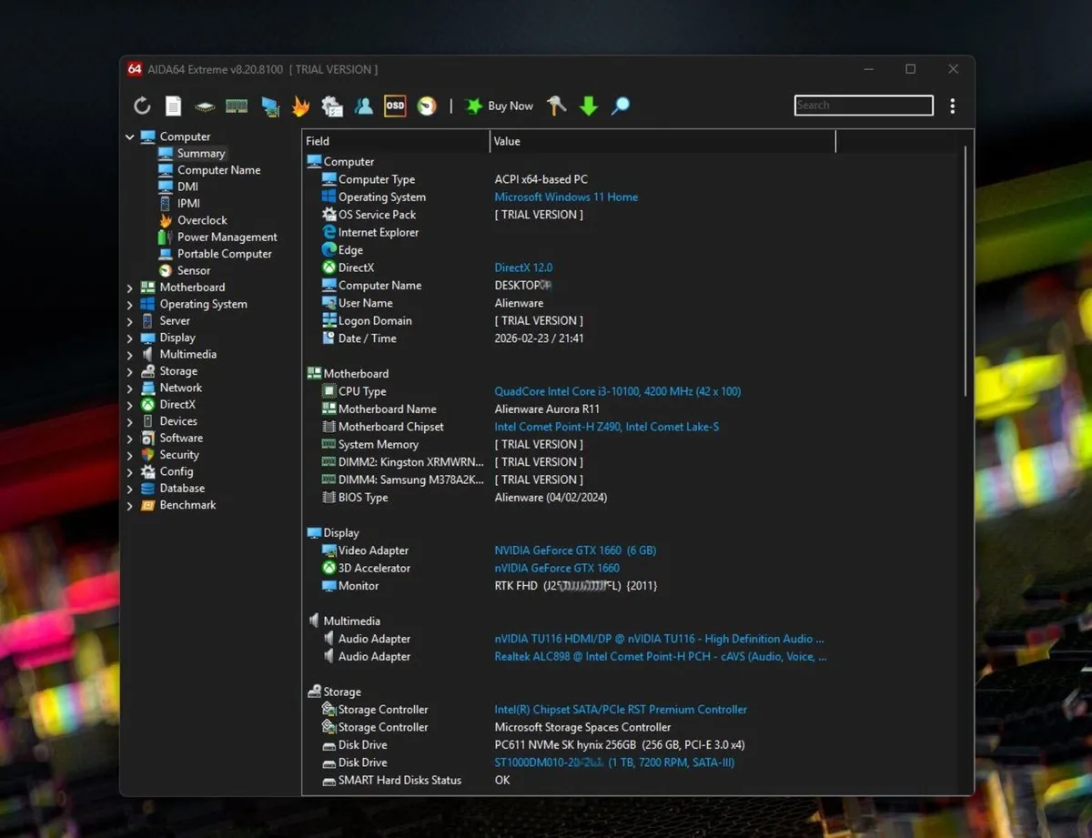 Gaming Pc - Alienware Aurora R11 - 32Gb Ram + 1Tb - Image 4
