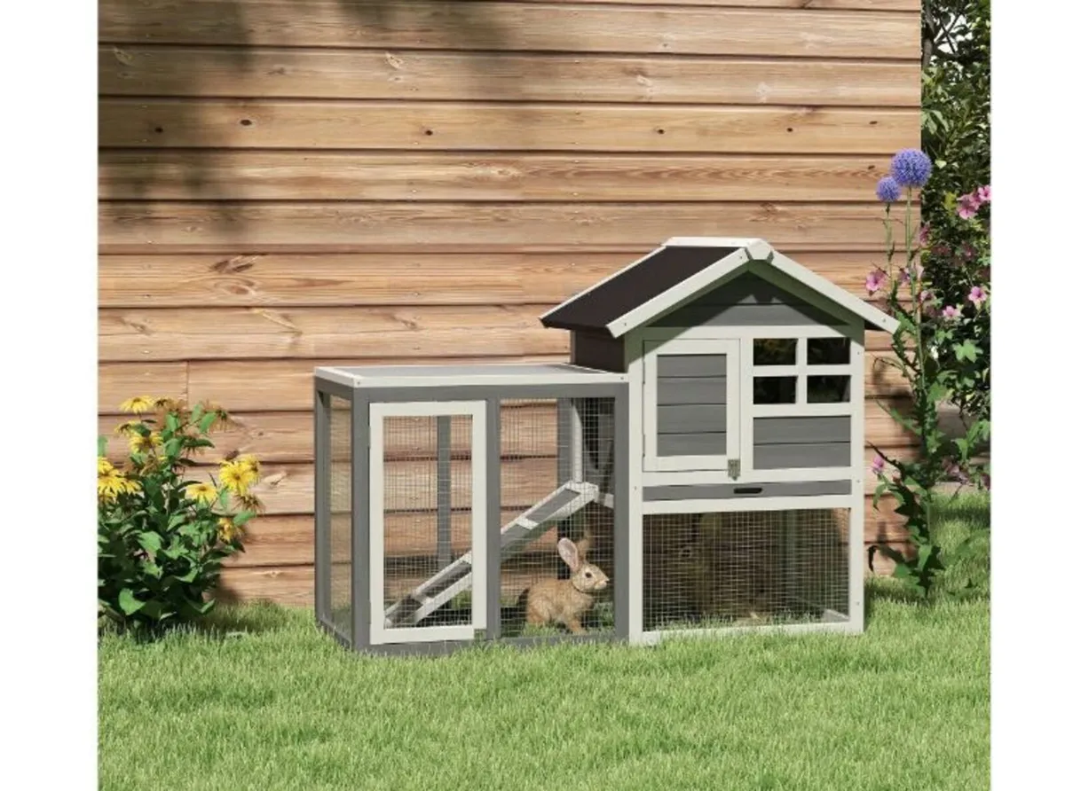 2 Tiers Rabbit Hutch and Run Wooden - Image 2