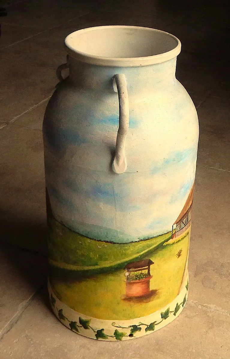 Signed Hand Painted Metal Churn - Image 4