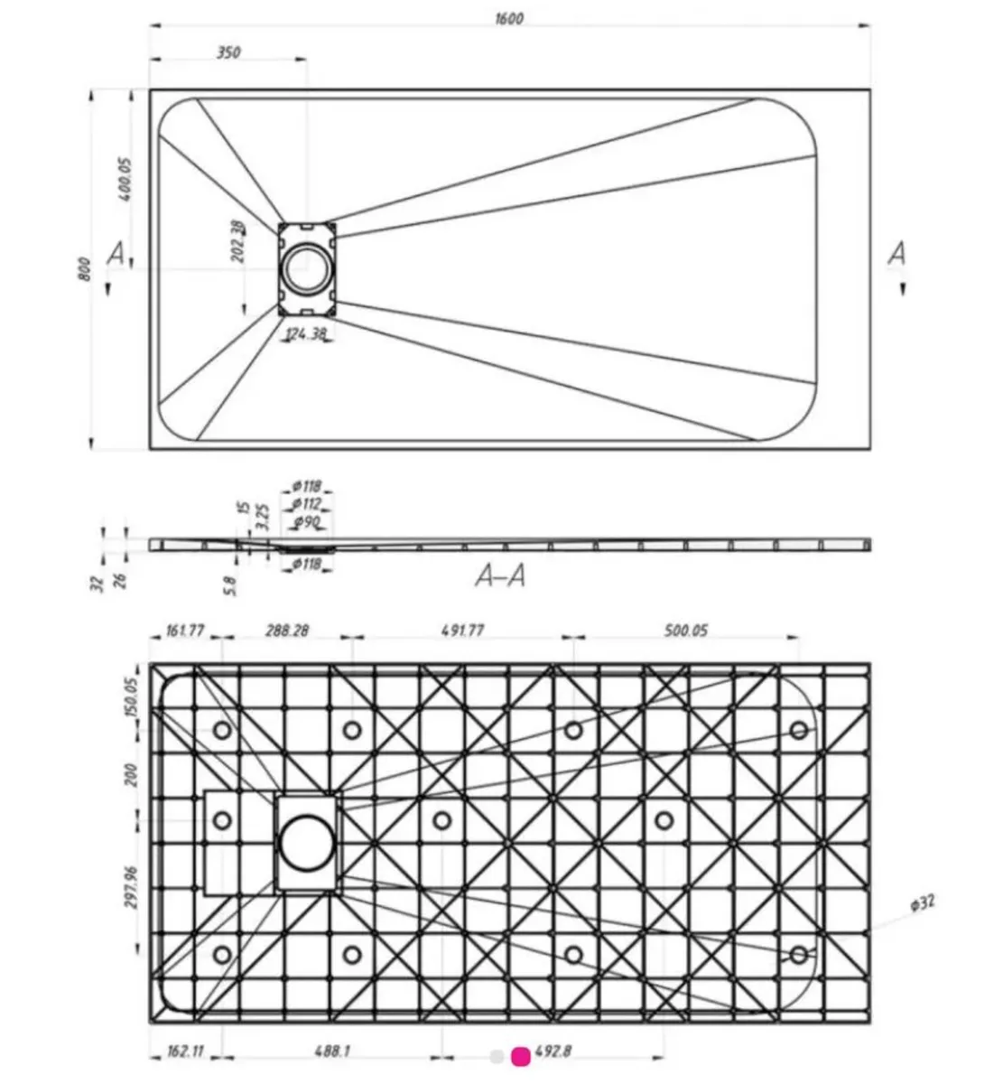 Veloce Uno Tray 800 x 1600mm - White - Image 2