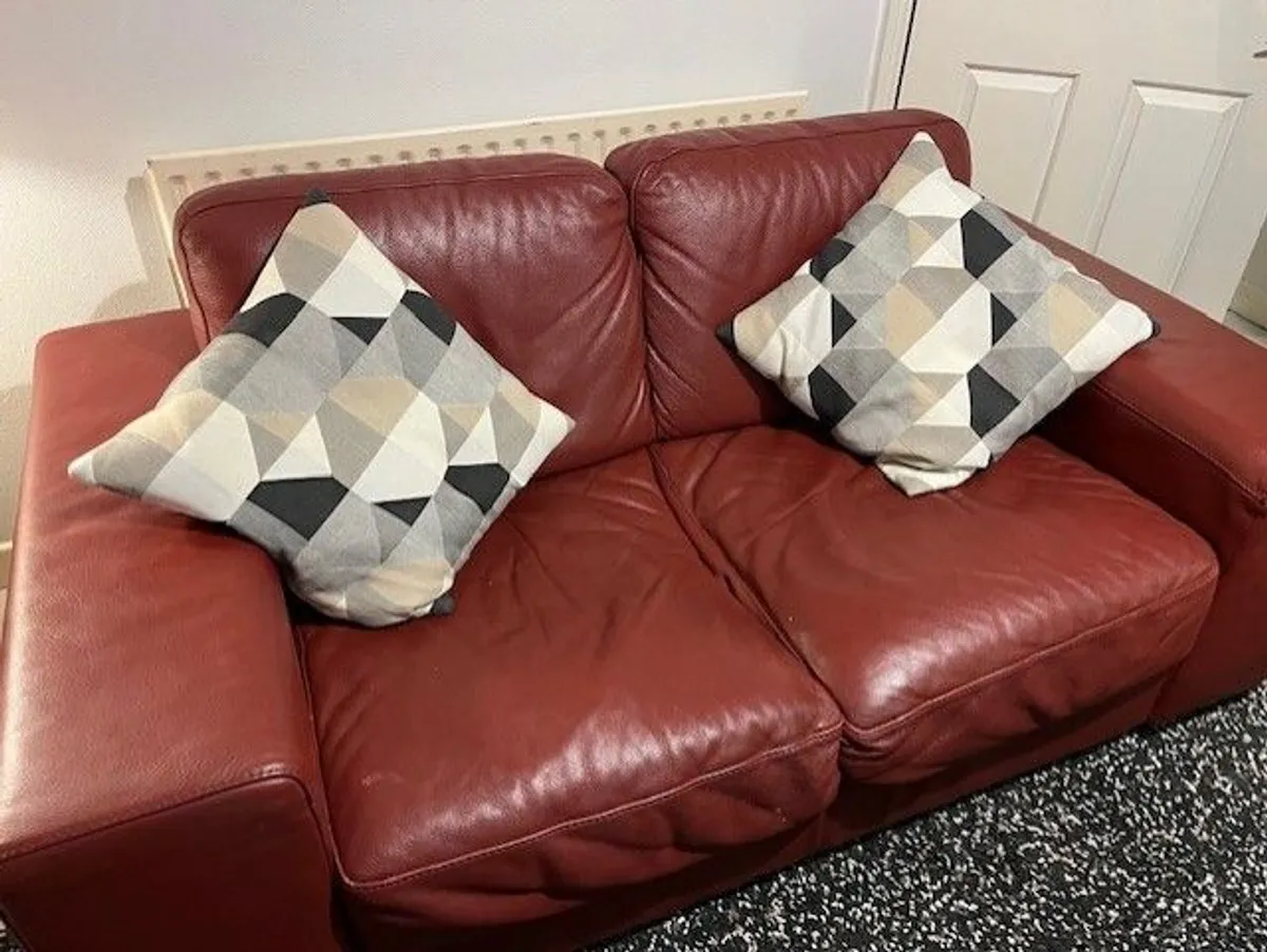 Red leather sofa set - Image 2