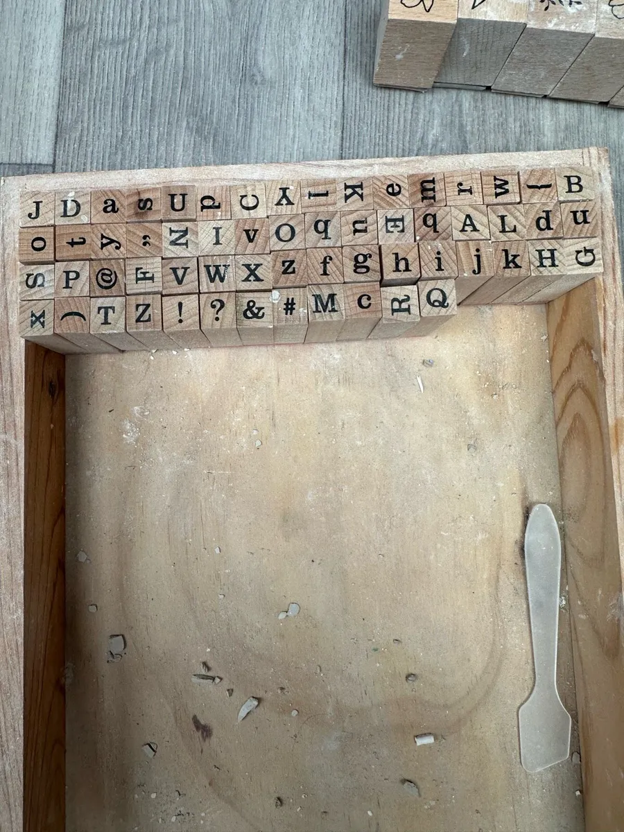 Pottery alphabet stamps caps and lower