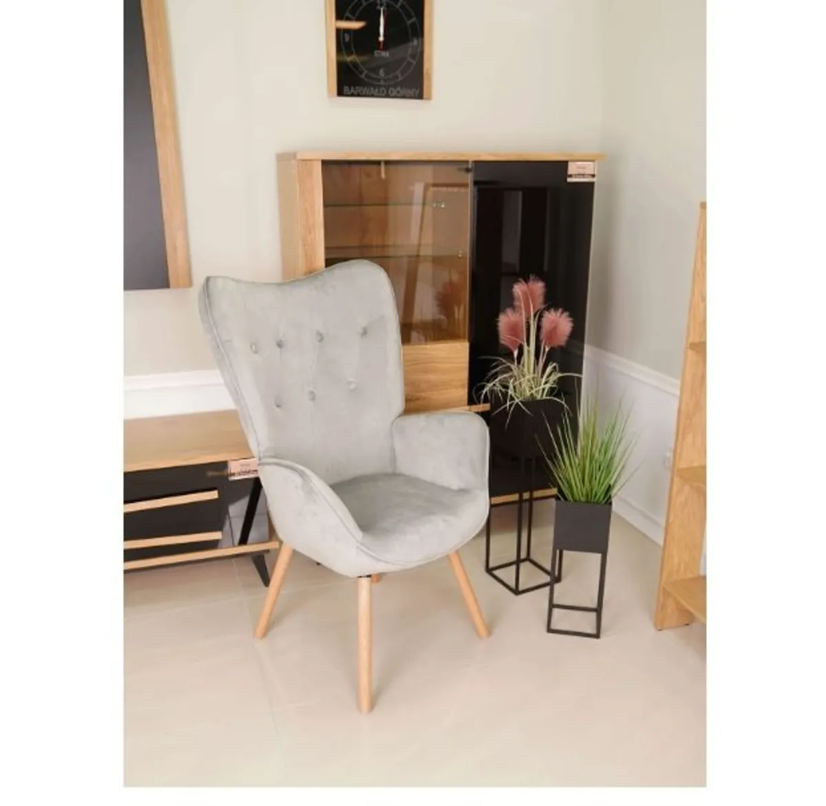 Aurora Light Grey Velvet Wingback Chair - Image 4