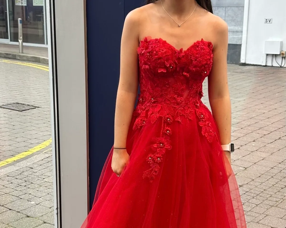 Red Strapless Debs Dress - Image 1