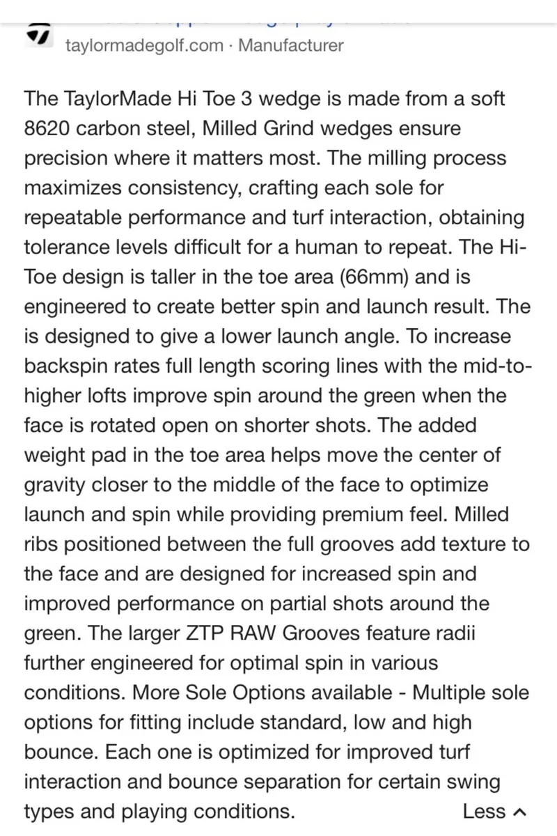 Taylor Made Hi Toe (60) Loft Wedge ( Final Price ) - Image 2