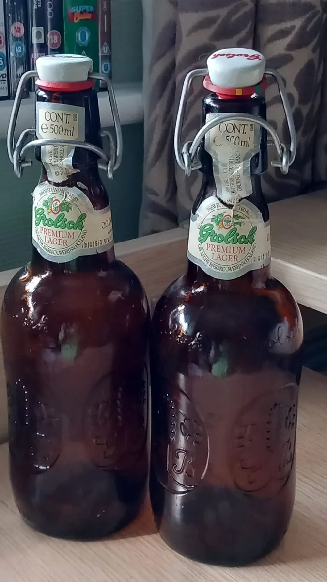 2 x Vintage GROLSCH NV Holland Brown Glass Bottles - Image 1
