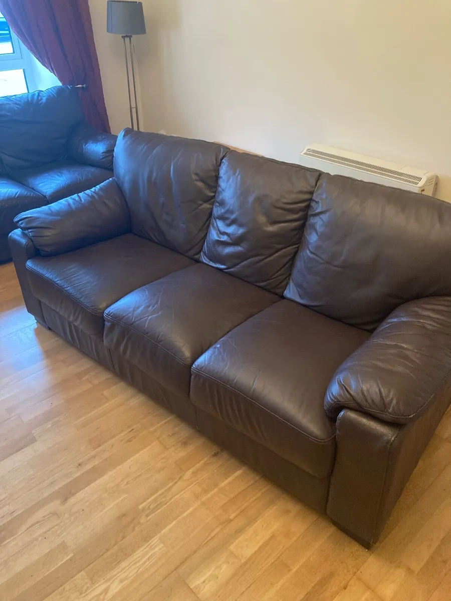 2 Leather Brown Couches - Image 1