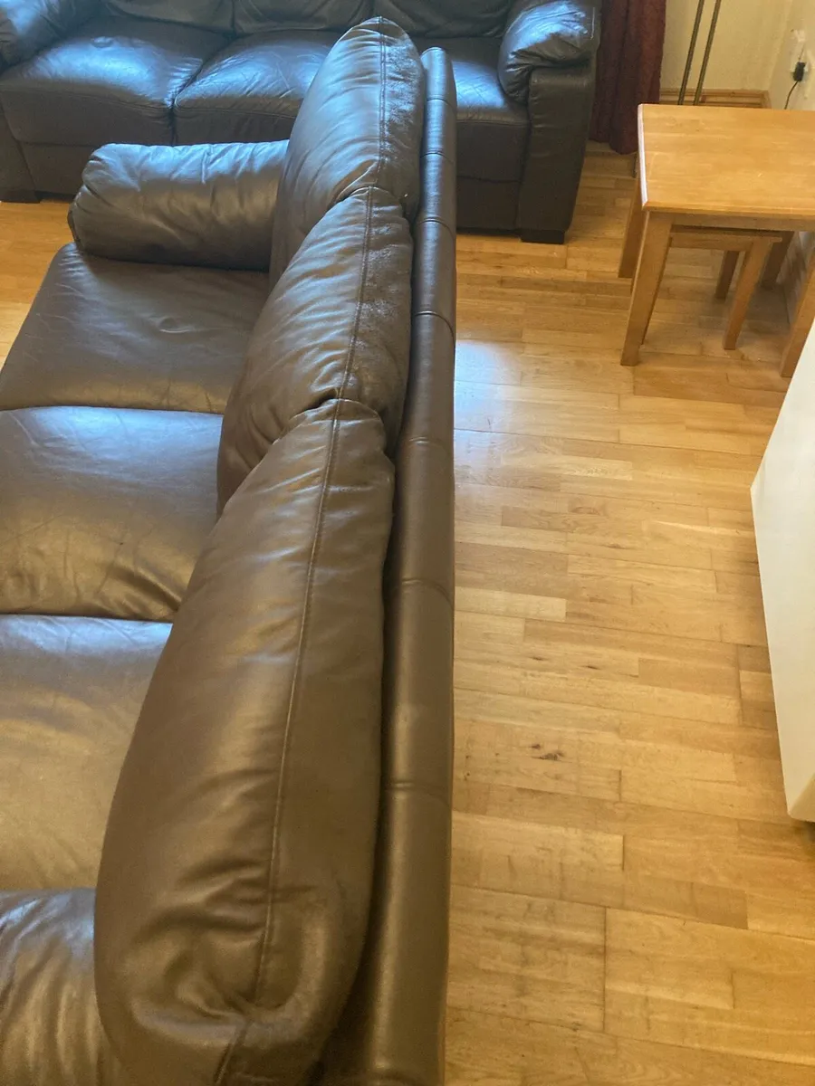 2 Leather Brown Couches - Image 2