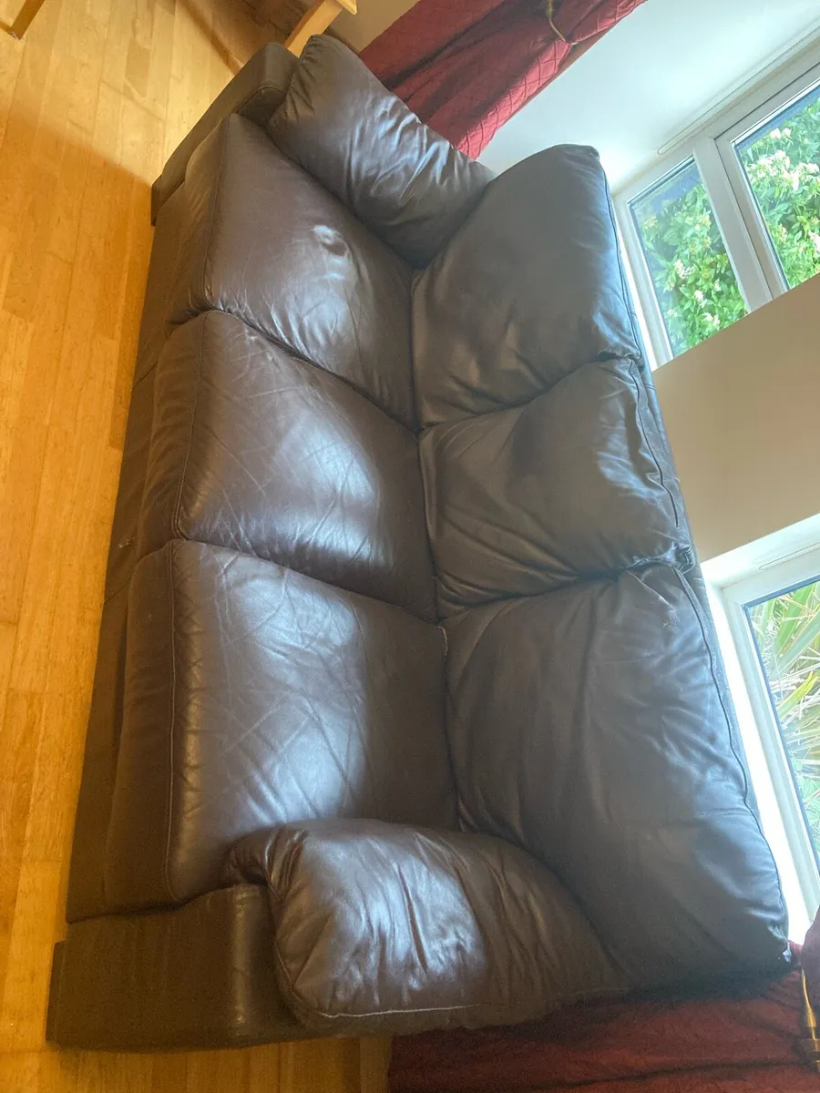 2 Leather Brown Couches - Image 3