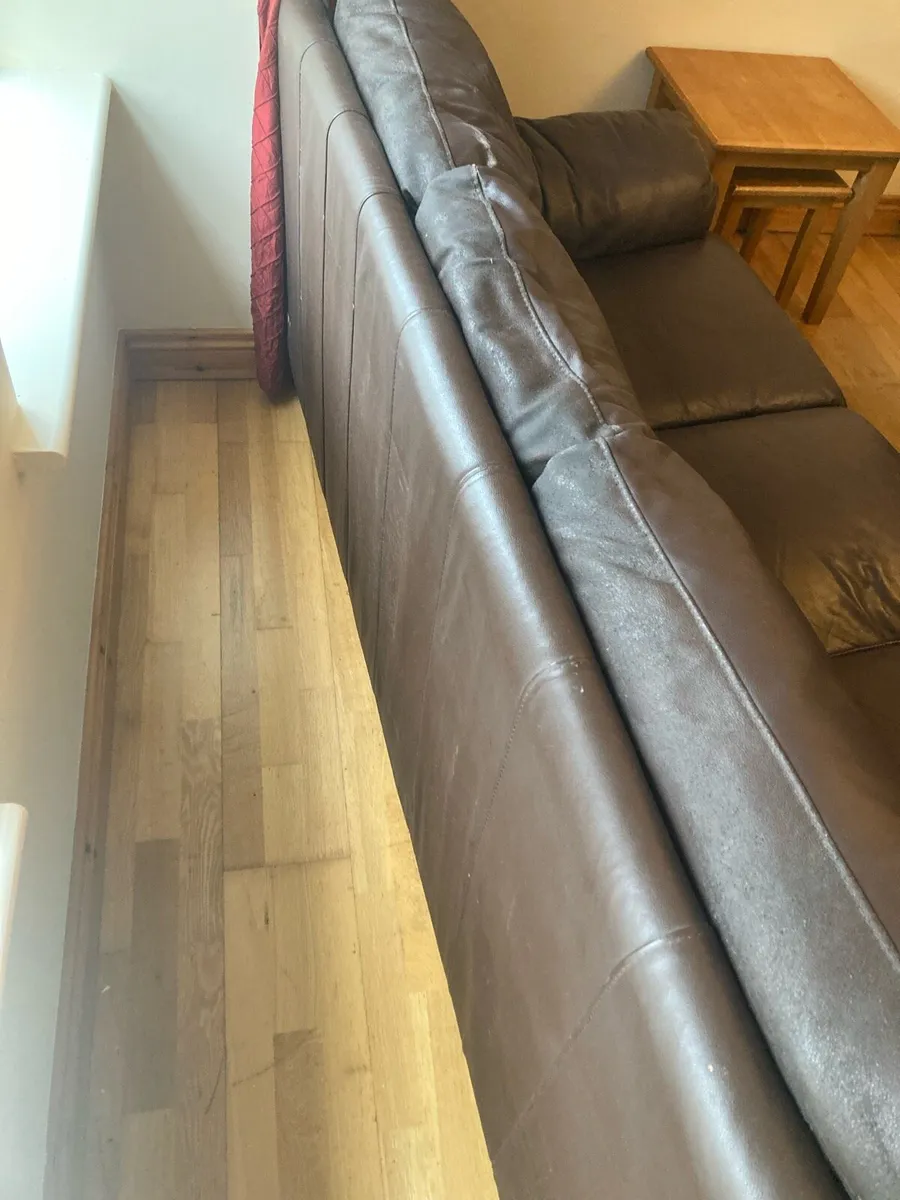 2 Leather Brown Couches - Image 4