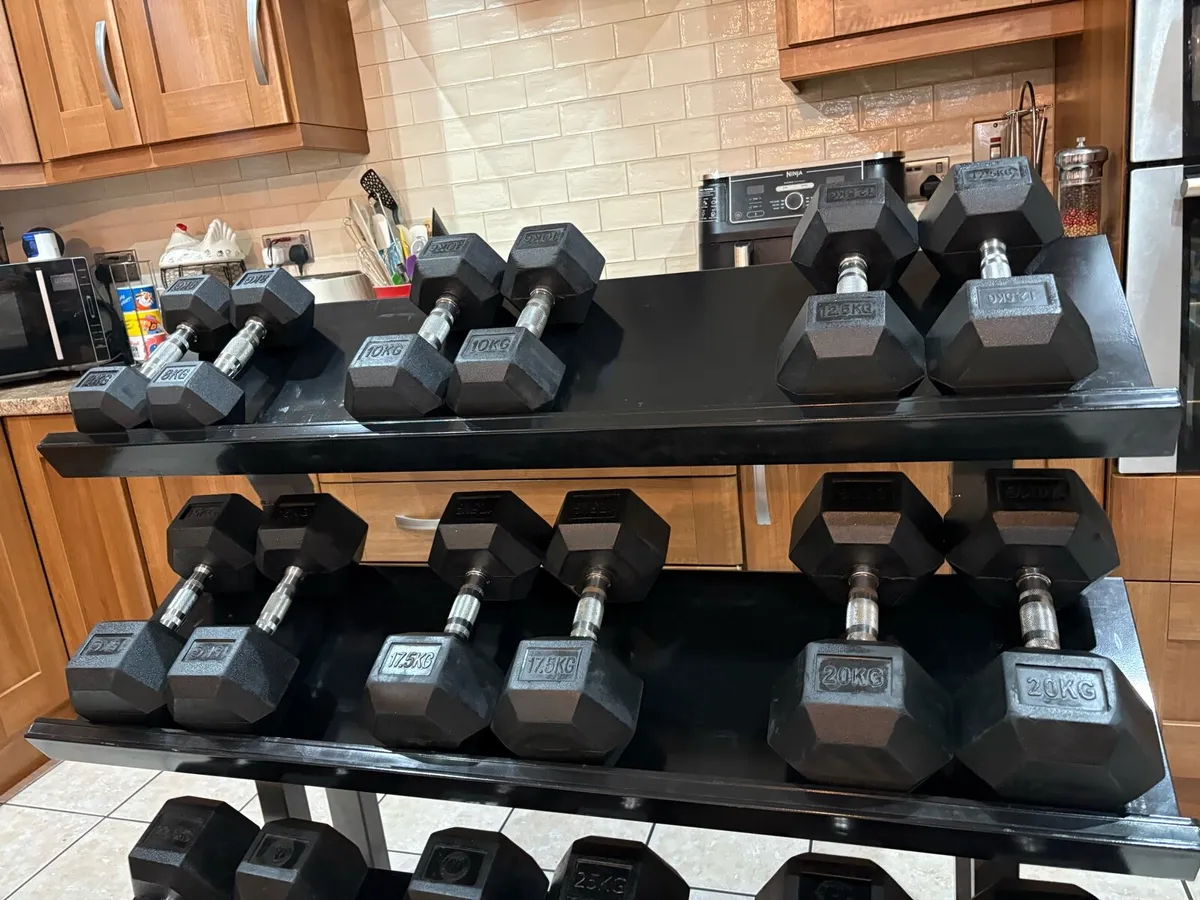 RUBBER HEX DUMBBELL COLLECTION + HEAVY STAND!!! - Image 2