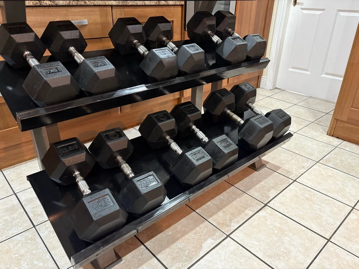RUBBER HEX DUMBBELL COLLECTION + HEAVY STAND!!! - Image 3