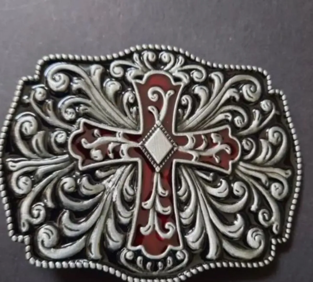 Intricate Cross Belt Buckle Silver Tone - Image 2