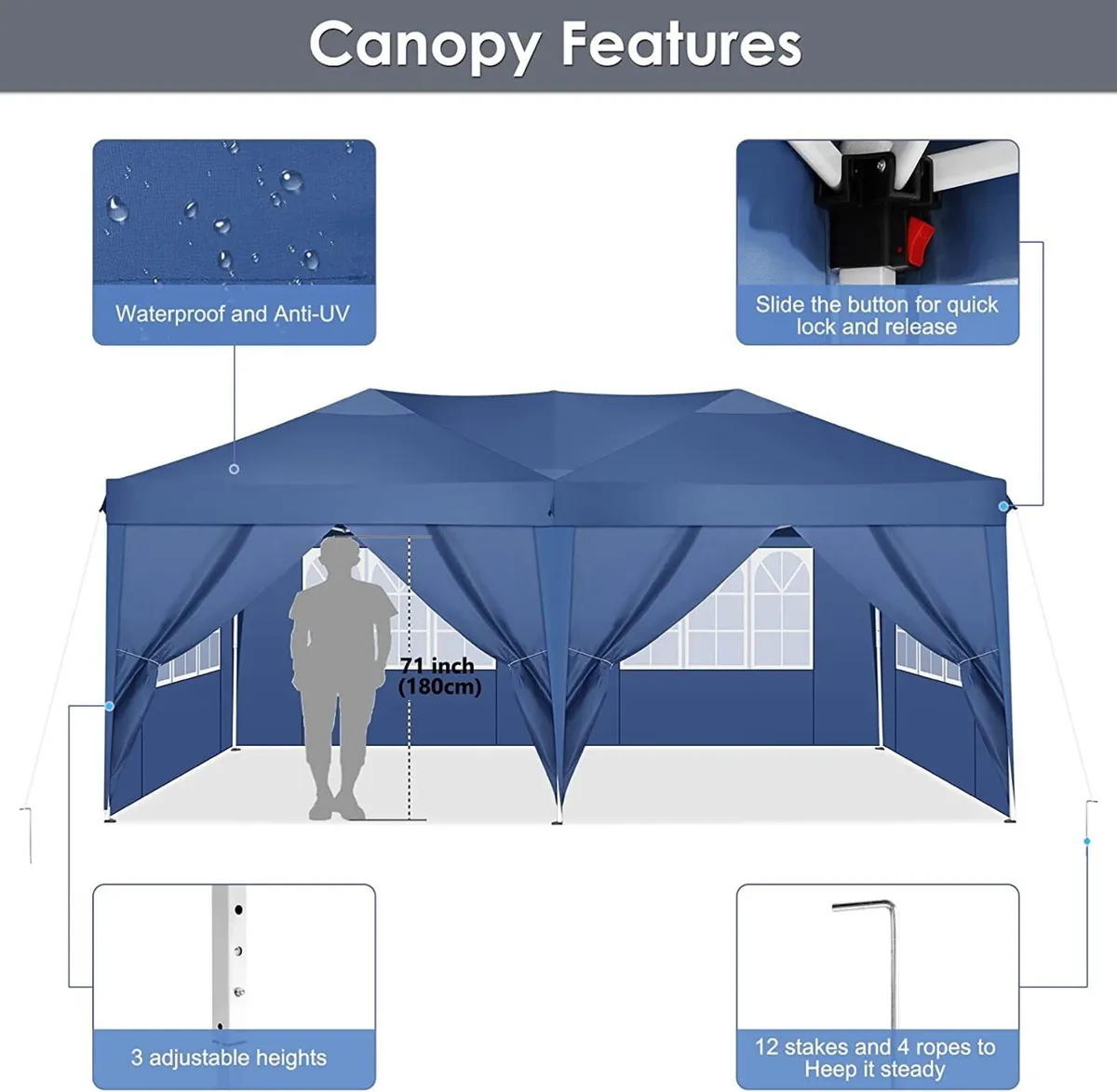 Gazebo Pop Up  3m x 6m Tents 4 Sides Waterproof - Image 2