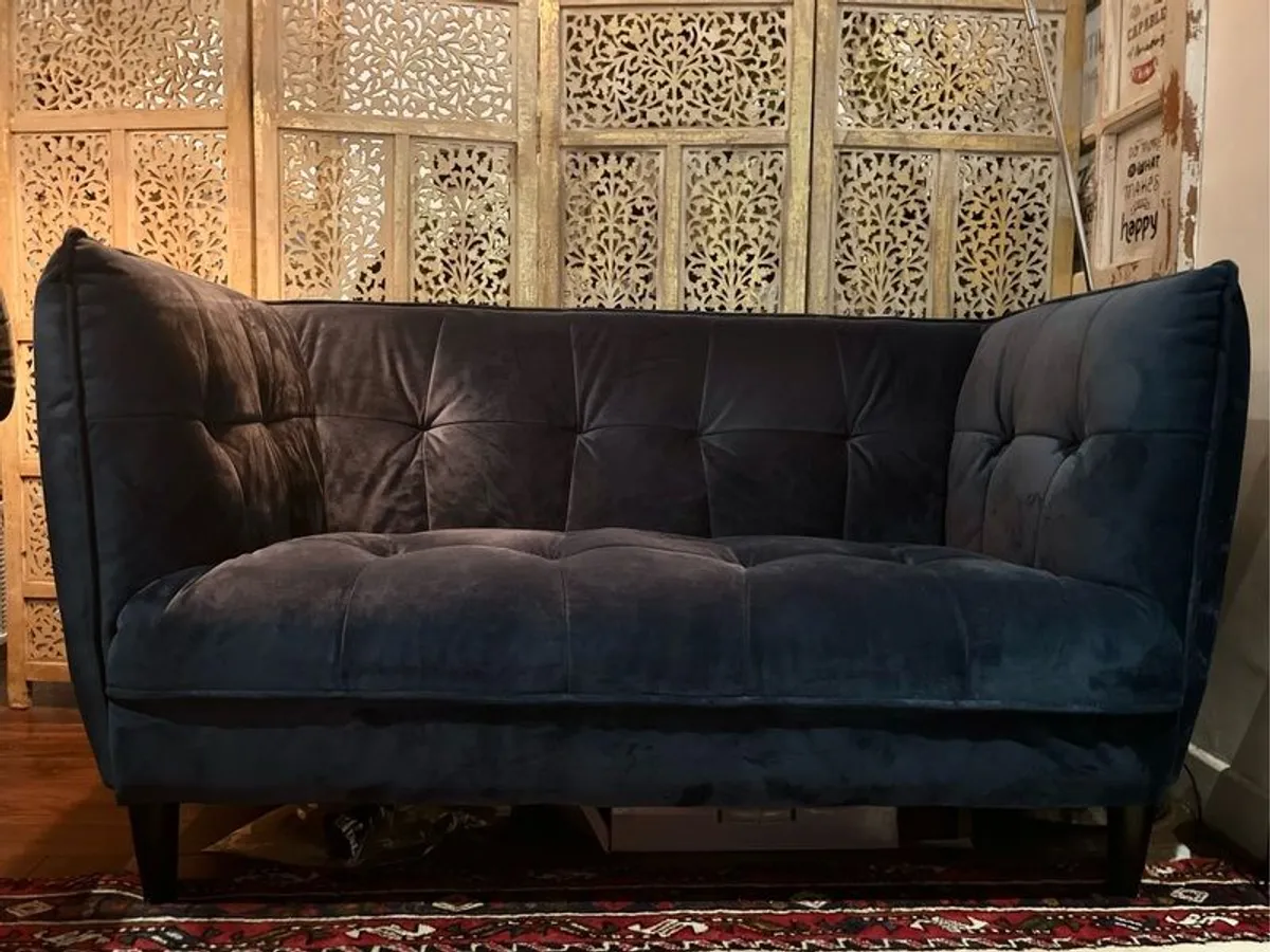 Soft Navy Velvet 2 Seater Sofa Perfect for small spaces Harvey Norman' MISHA'135cm length 75 depth 80height in Cm - Image 3