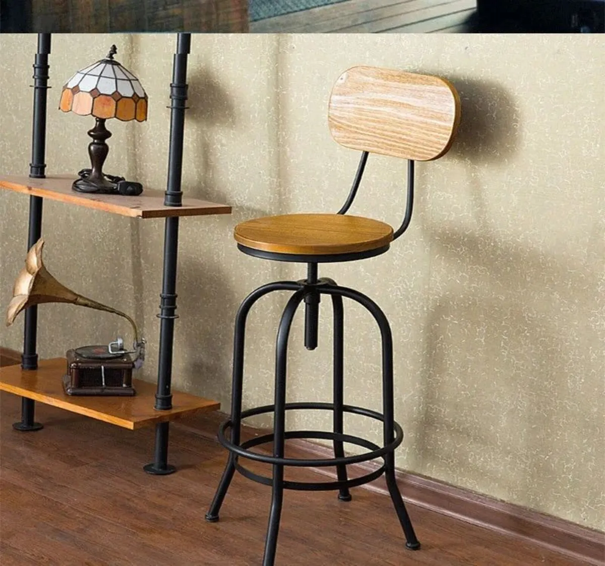 Adjustable Swivel Kitchen Bar Stool Pinewood Retro - Image 3