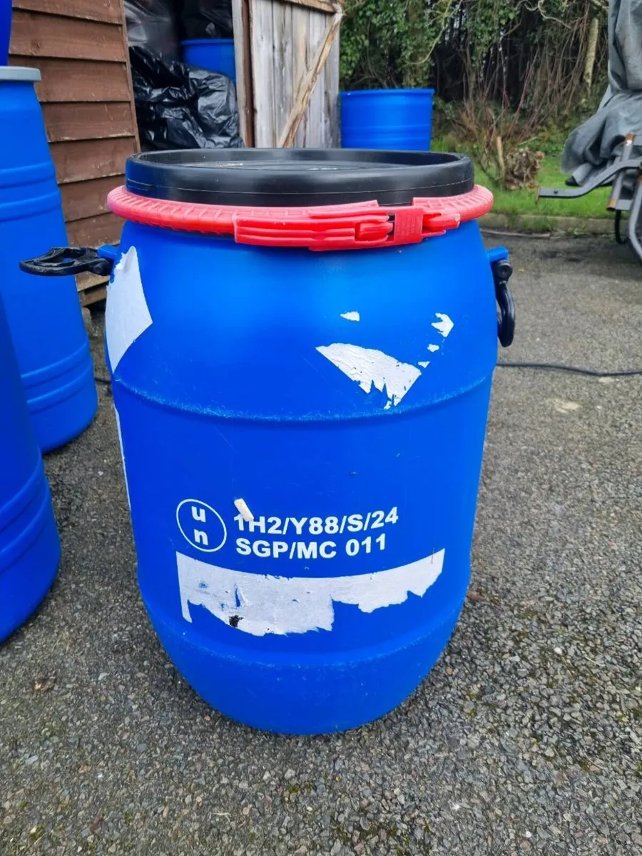 60L plastic barrels with clamped lids 20e each - Image 1