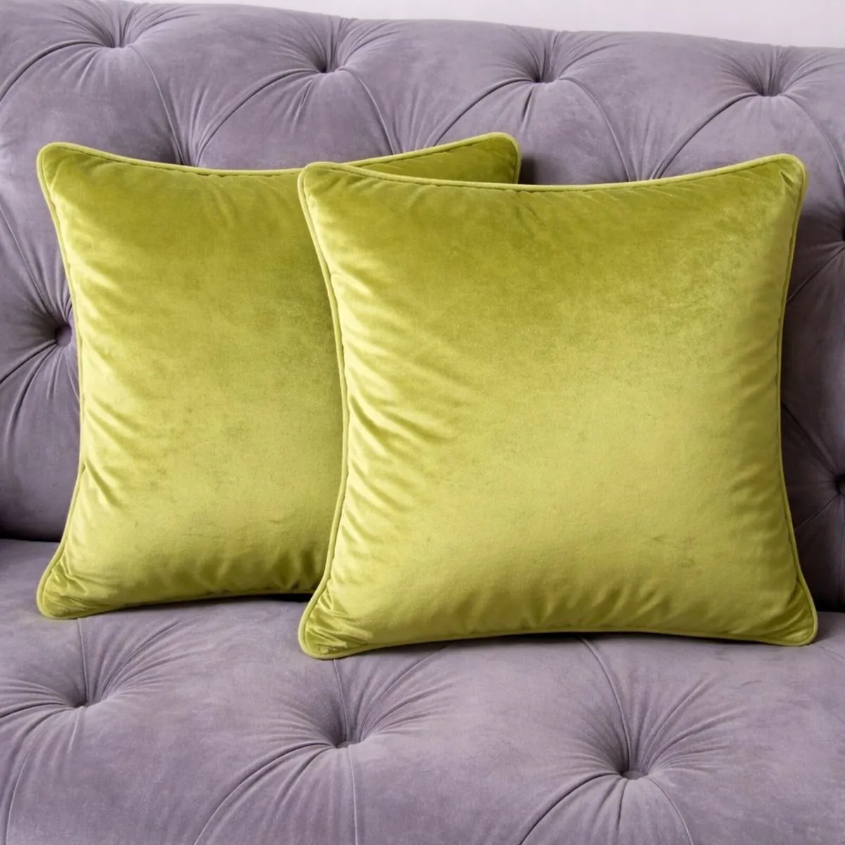 Pair of Lime Green Velvet Cushions
