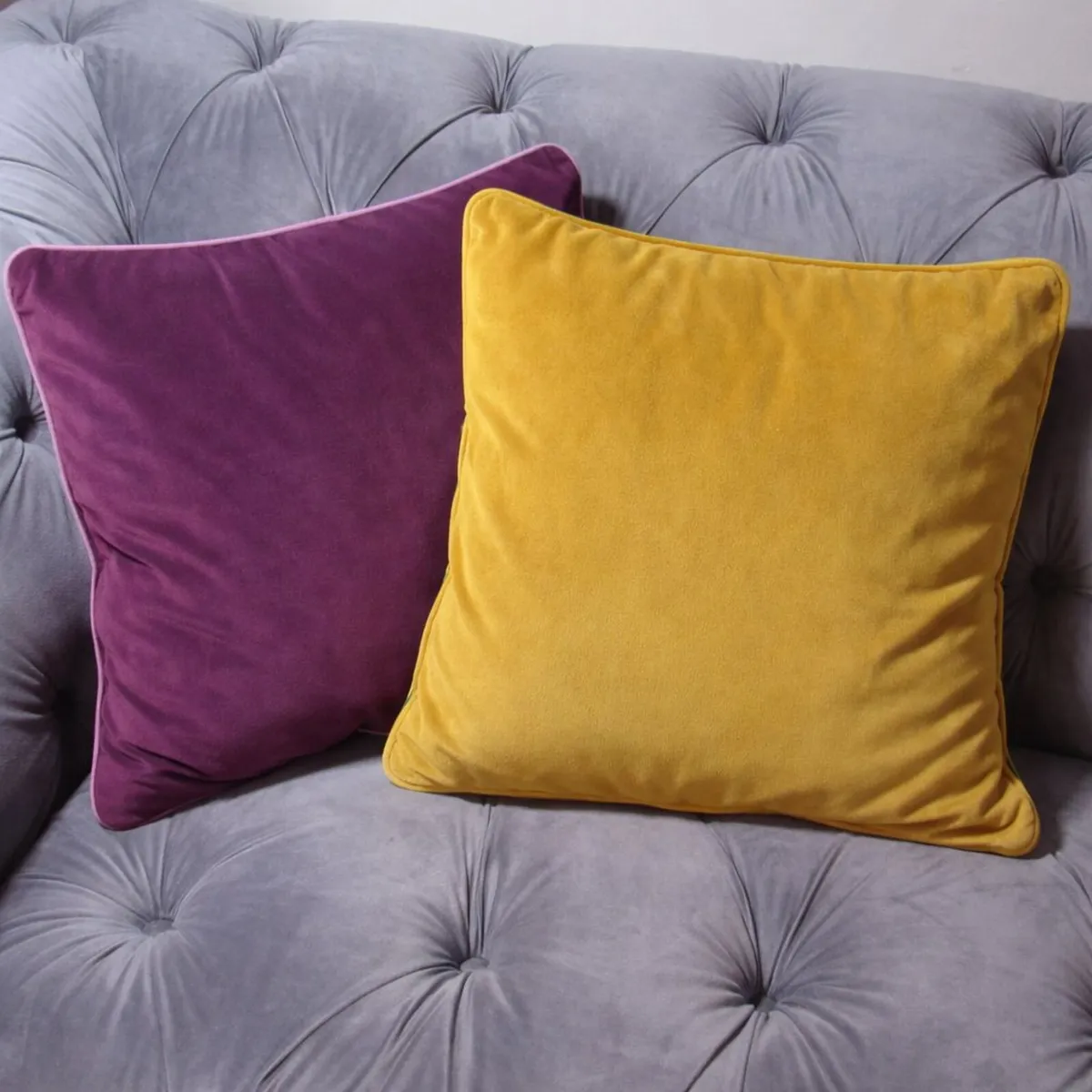 Pair of Velvet Cushions – Plum & Mustard