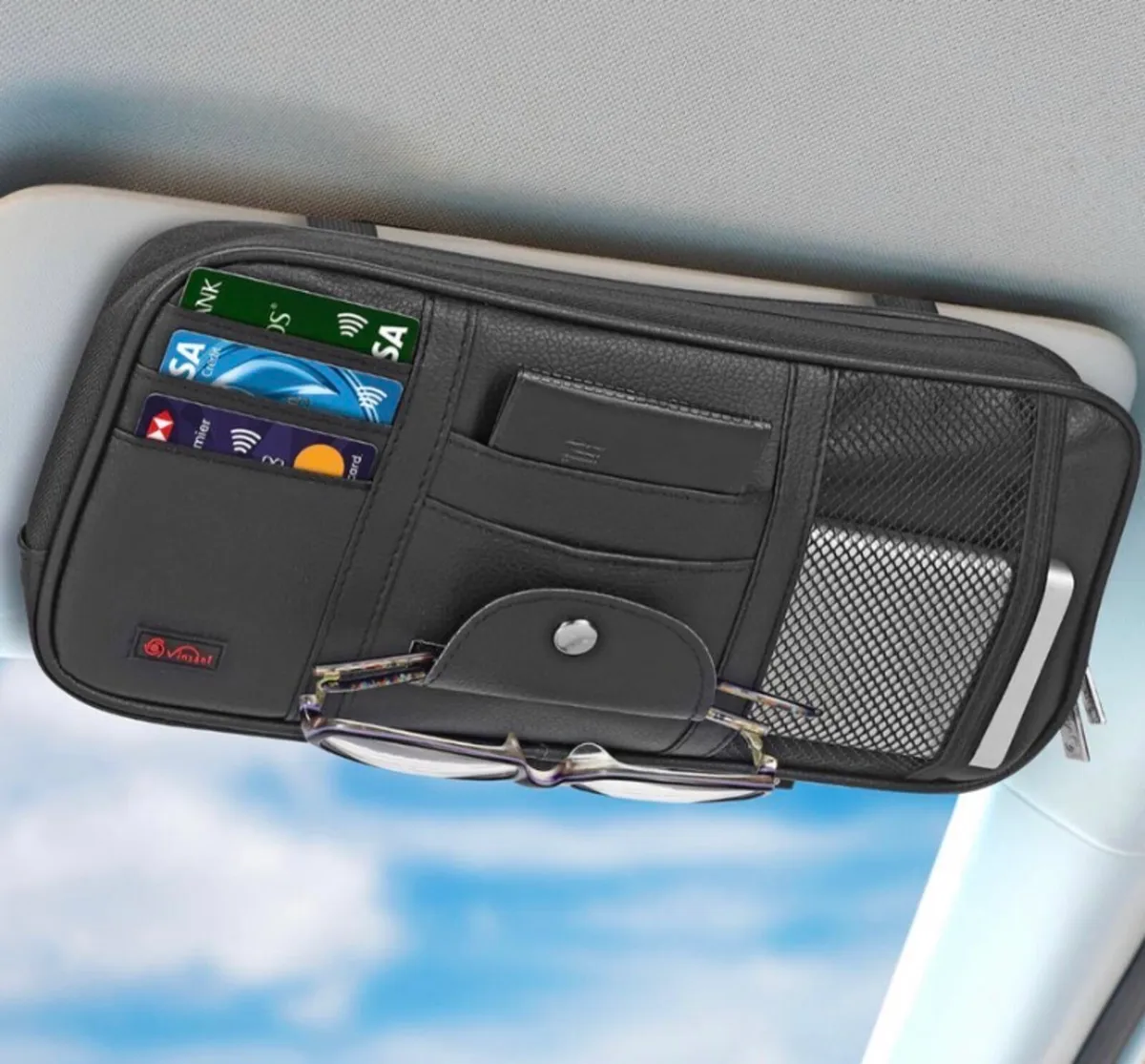 Multi-Pocket Pouch PU Leather Organiser Sun Visor - Image 2