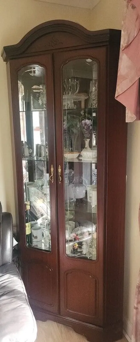 Mahogony-look Corner Cabinets (2) and Bookcase - Image 1