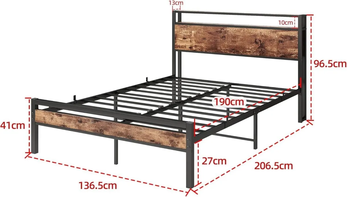 Double Bed Frame with Storage Wooden Headboard - Image 2