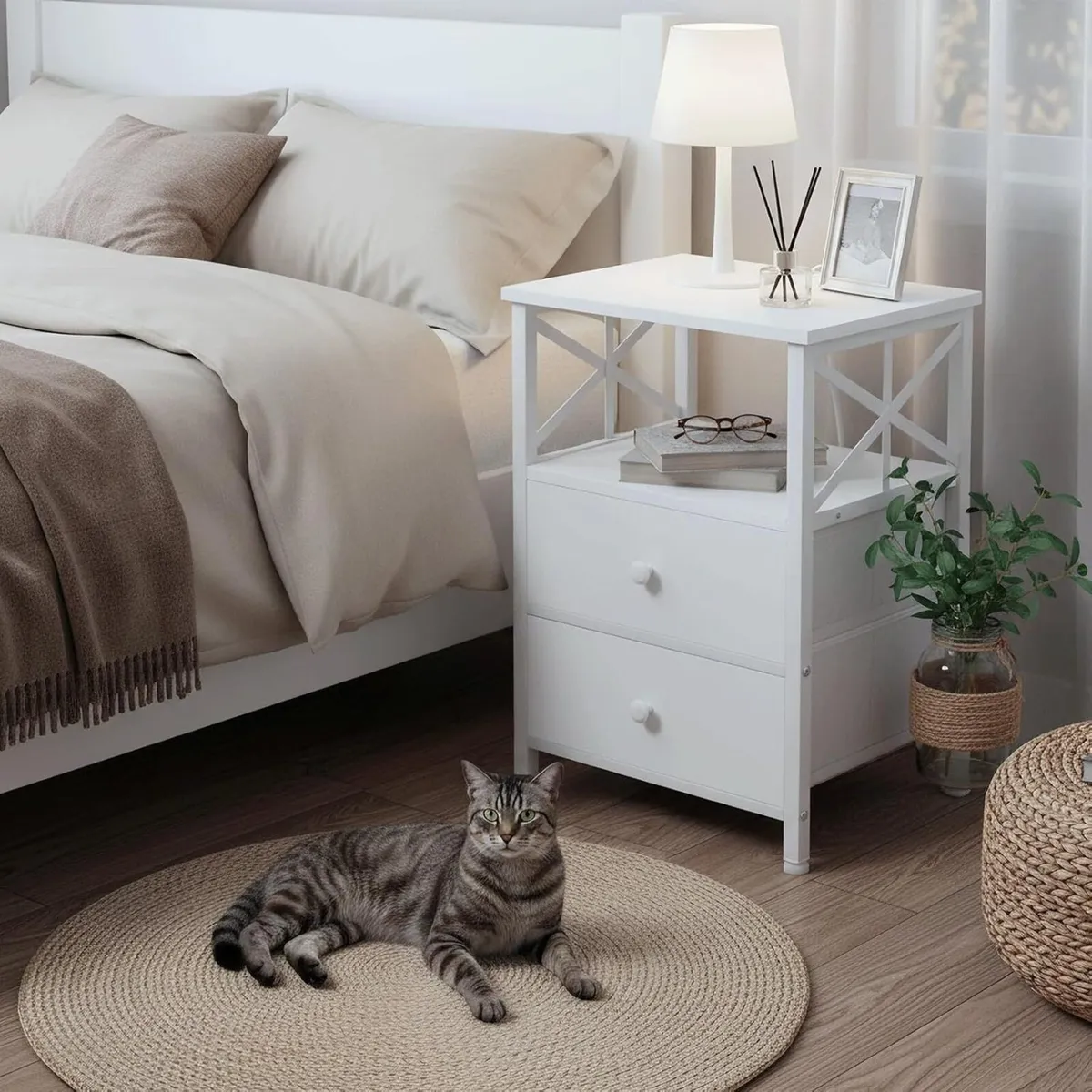 Bedside Table with Charging Station Cabinet Set - Image 2