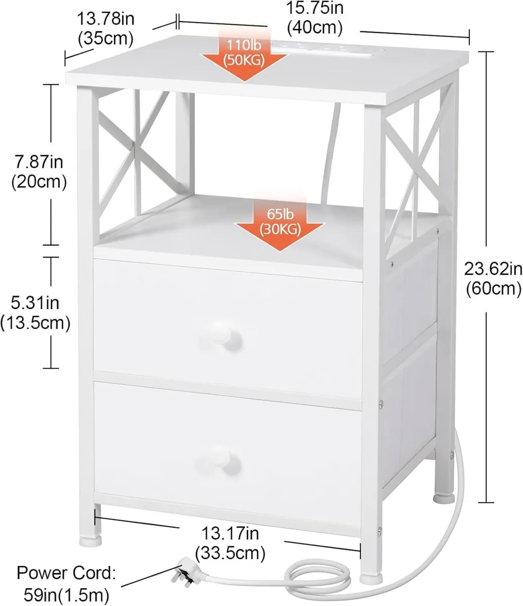 Bedside Table with Charging Station Cabinet Set - Image 3