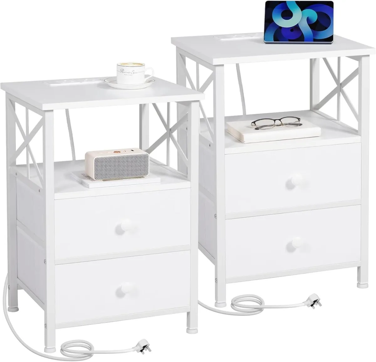 Bedside Table with Charging Station Cabinet Set - Image 1