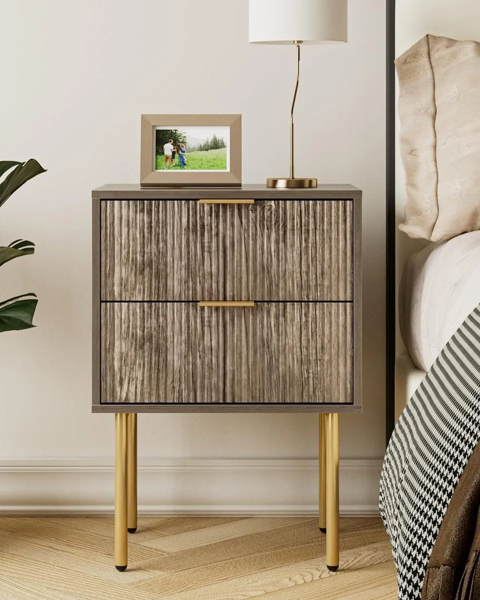 Bedside Table Small Tables with 2 Drawers Wooden - Image 1