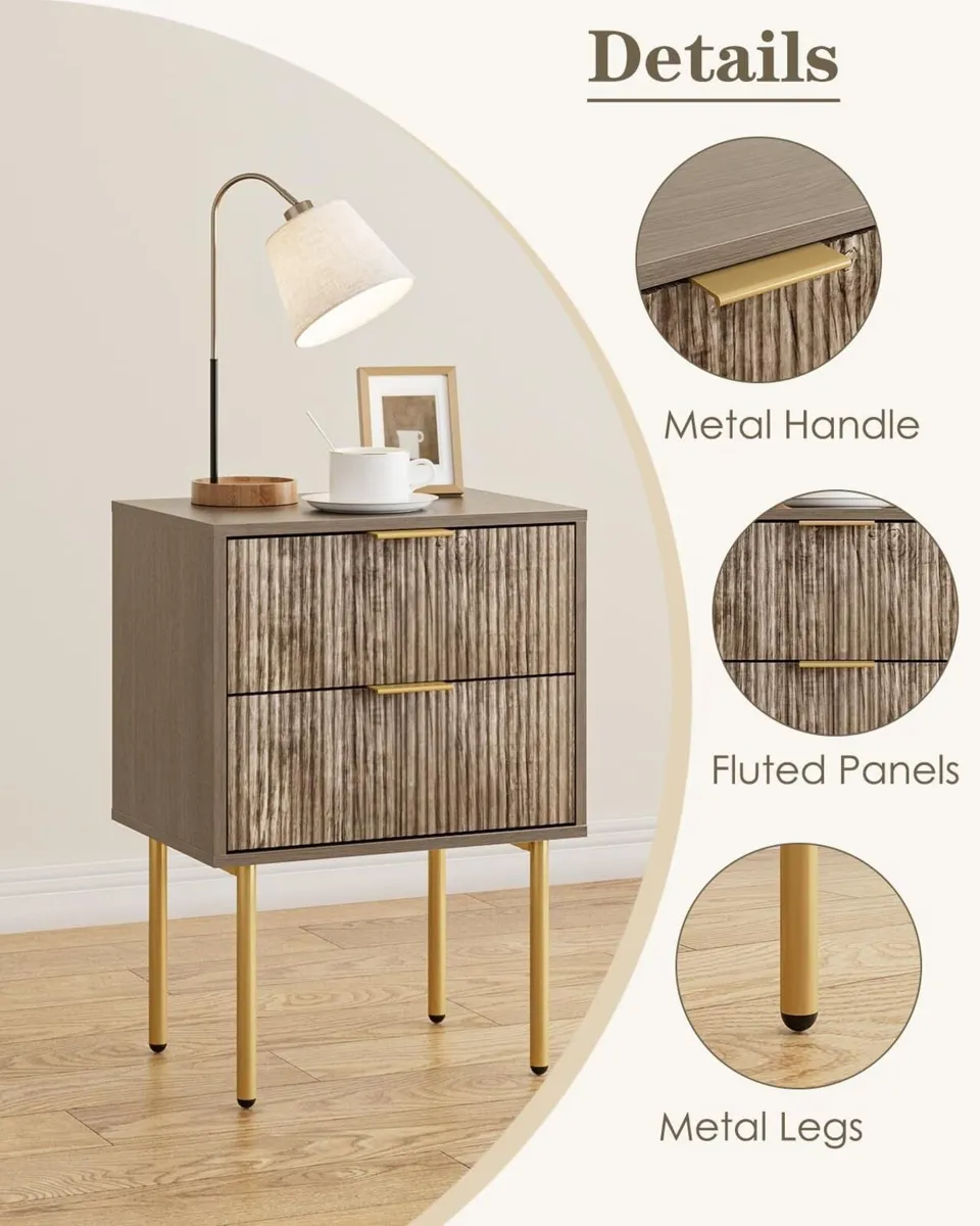 Bedside Table Small Tables with 2 Drawers Wooden - Image 3