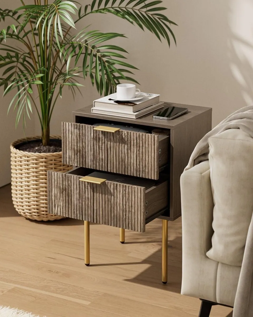 Bedside Table Small Tables with 2 Drawers Wooden - Image 4