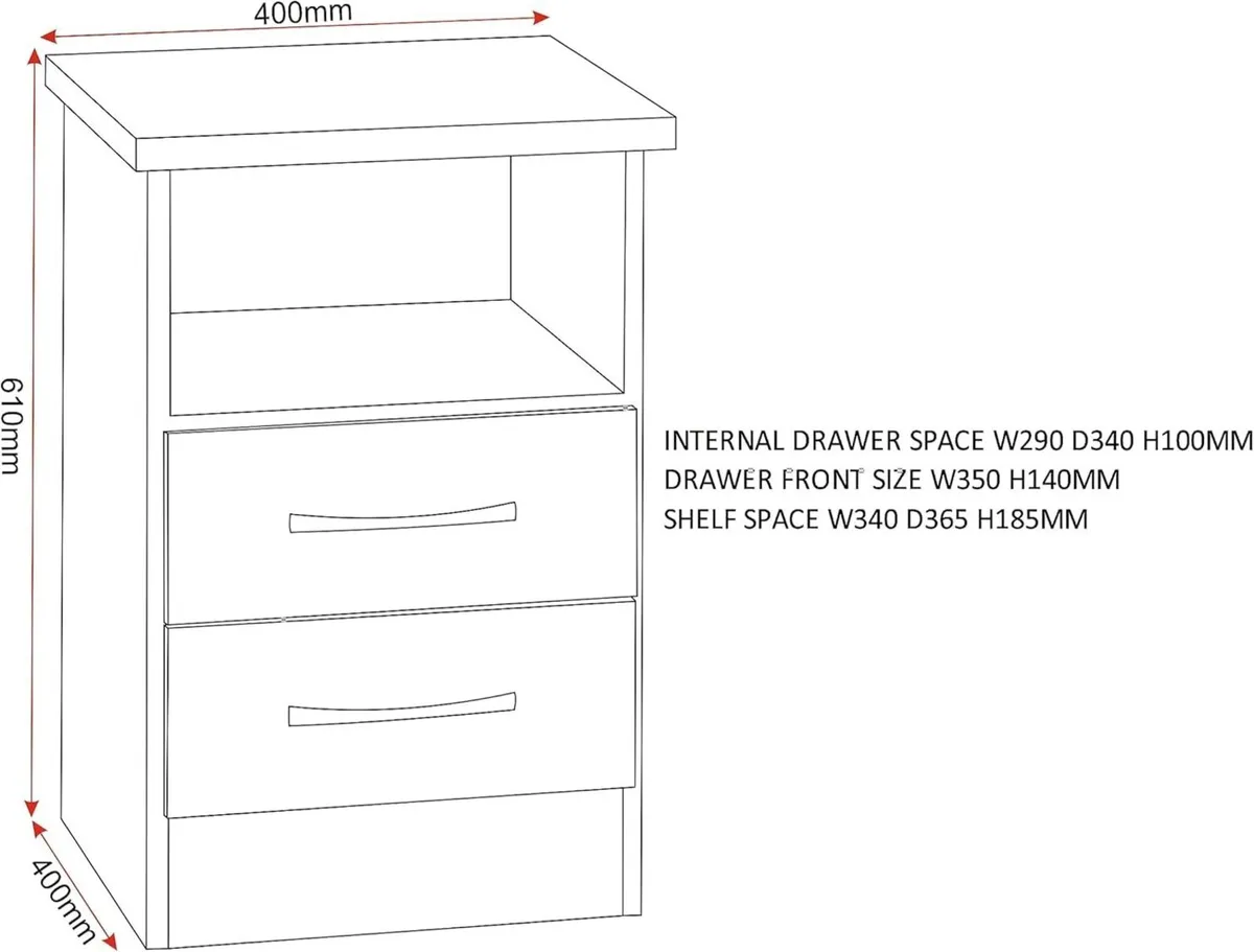 Nevada 2 Drawer Bedside in Grey Gloss/Light Oak - Image 3