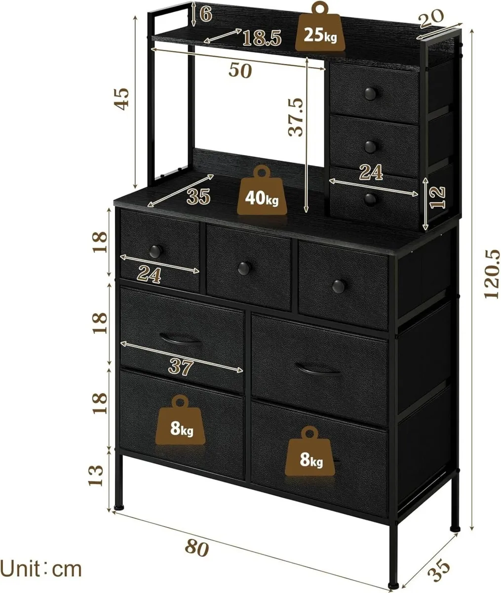 Bedroom Chest of Drawers Fabric Dresser with 10 - Image 2