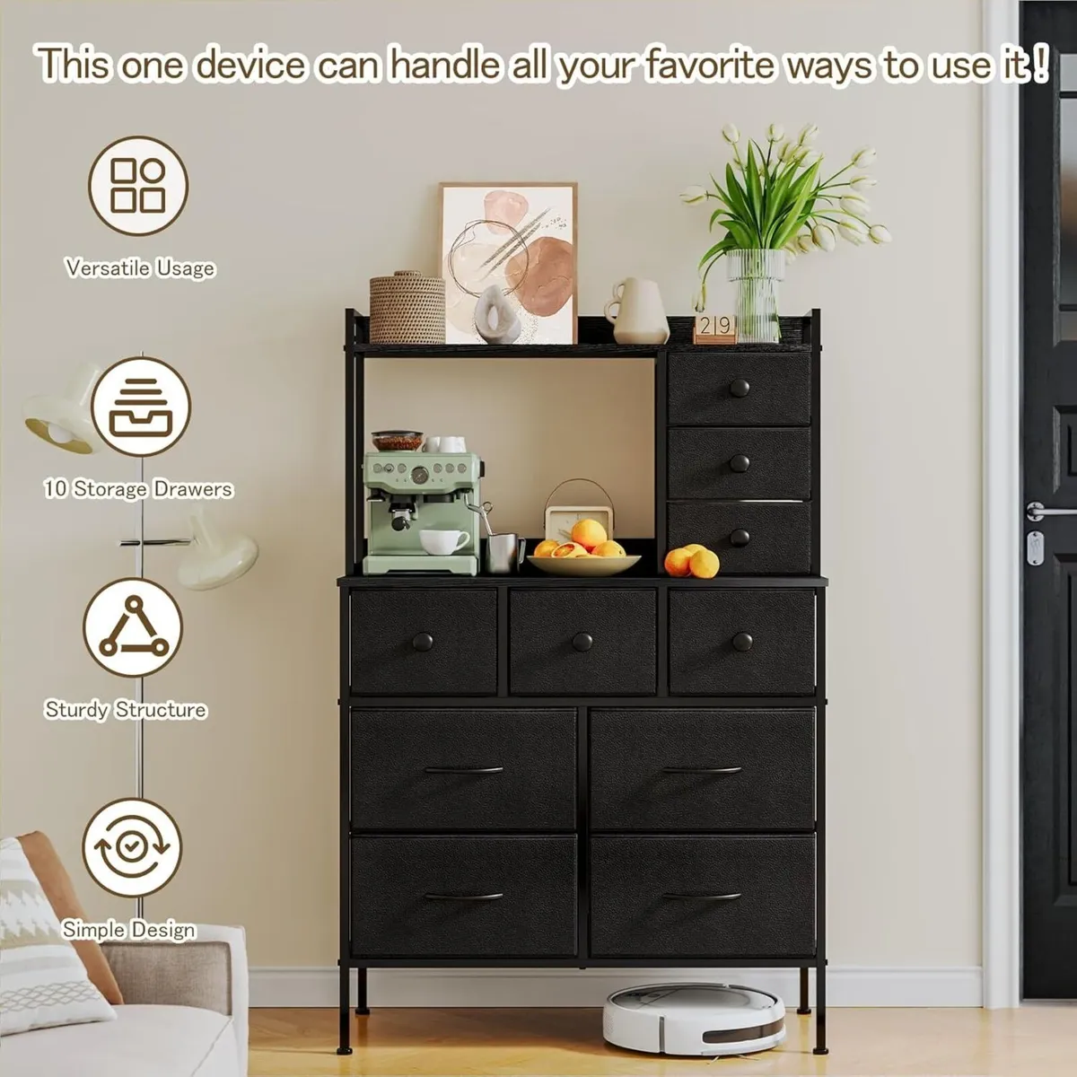 Bedroom Chest of Drawers Fabric Dresser with 10 - Image 3